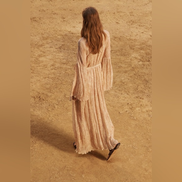 Zara collection 17  Beige Maxi Dress bohemian boho flowy embroidered printed - Picture 3 of 10